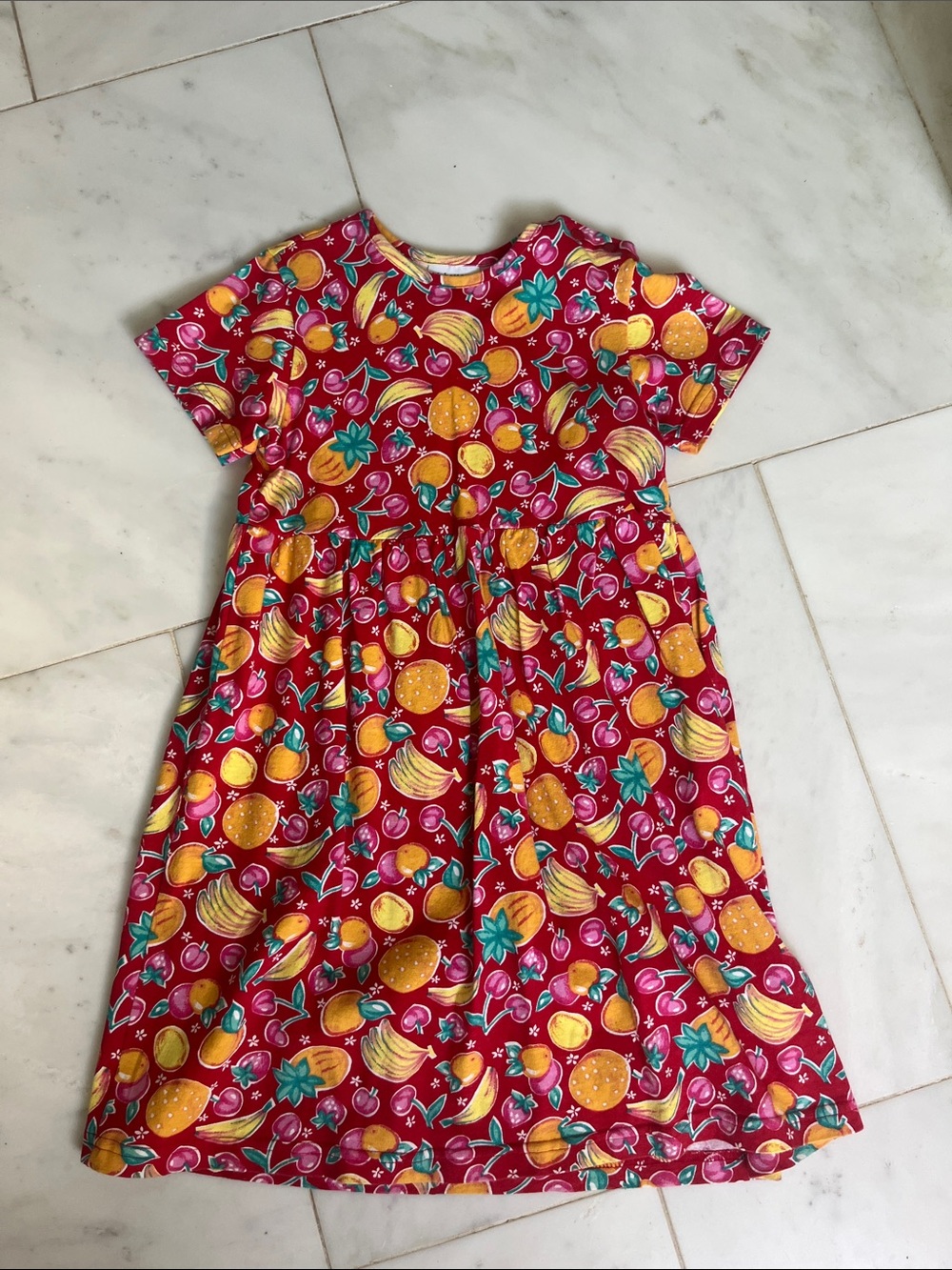 Bright Fruit Print Girls Dress - Red & Yellow, 6X